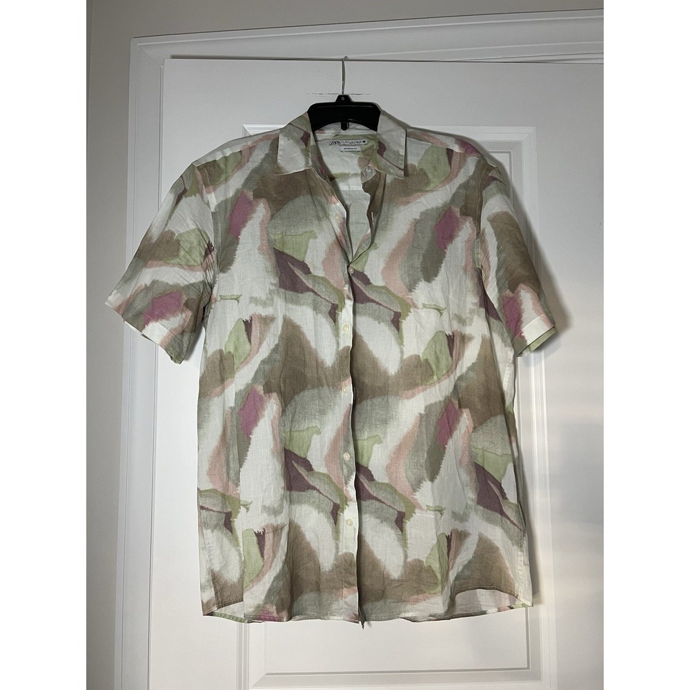 Men's Zara Abstract Short Sleeve Button Up Shirt Large Resortwear Vacation